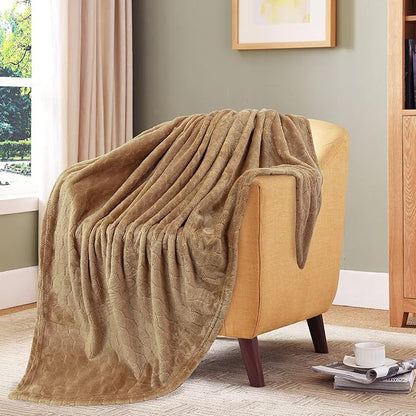 TOONOW Fleece Blanket Textured Fuzzy Plush Throw Blanket Twin Size 60" x 80", Super Soft Fluffy Bed Blanket Geometric Pattern Comfy Microfiber Flannel Blankets for Couch, Bed, Sofa, Camel