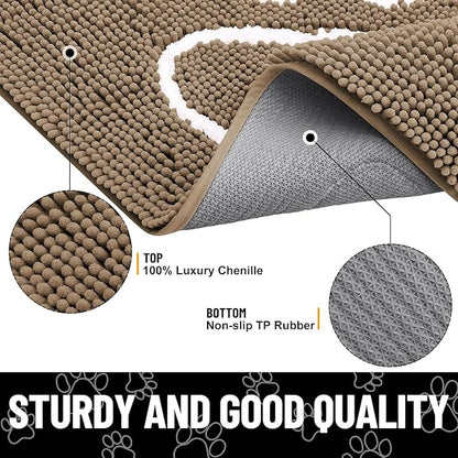 Smiry Dog Door Mat for Muddy Paws, Absorbent Dirt Trapper Non Slip Quick Dry Washable Chenille Mat for Mud Dogs, Entry Rug for Indoor and Outdoor (70x24 Inches, Camel and Black)