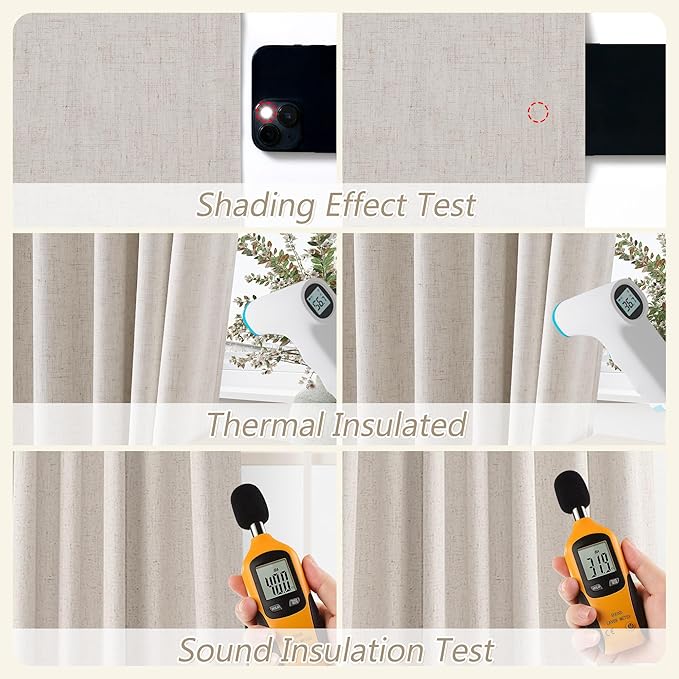Guken 100% Blackout Curtains 102 Inch Length 2 Panels Set for Living Room Bedroom Back Tab Thermal Insulated Black Out Linen Drapes Room Darkening Window Curtains 102 Inches Long, Sand Beige