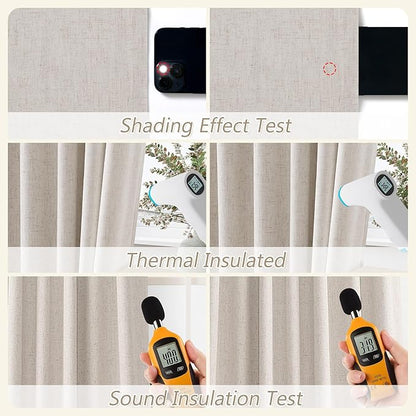 Guken 100% Blackout Curtains 102 Inch Length 2 Panels Set for Living Room Bedroom Back Tab Thermal Insulated Black Out Linen Drapes Room Darkening Window Curtains 102 Inches Long, Sand Beige