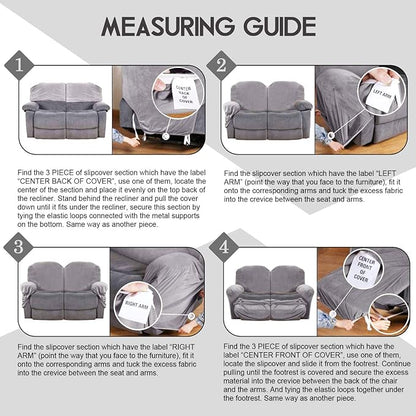 ULTICOR Reclining Love Seat Slipcover, 48" - 65" L, 6-Piece Velvet Stretch Loveseat Reclining Sofa Covers, 2 seat Love seat Recliner Cover, Thick, Soft, Washable (Light Grey)