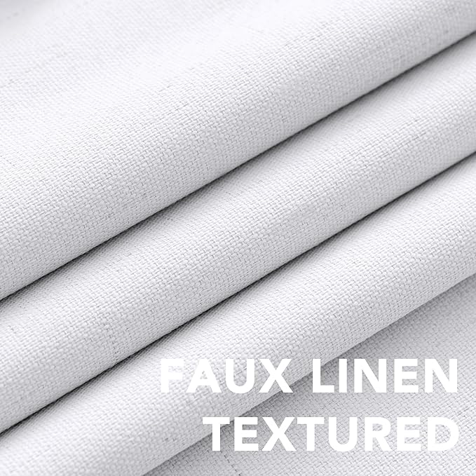 H.VERSAILTEX Linen Blackout Curtains 54 Inches Long 100% Blackout Thermal Insulated Textured Linen Look Curtain Draperies Anti-Rust Grommet, Energy Saving with White Liner, 2 Panels, Bright White