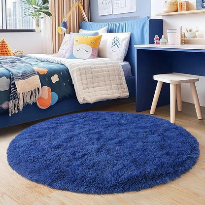 6‘x6’ Blue Round Rug for Bedroom, Ultra Soft Fluffy Circle Rug for Kids Girls Boys Room, Cute Shag Rugs for Living Room Playroom Teen Room Home Decor Rug