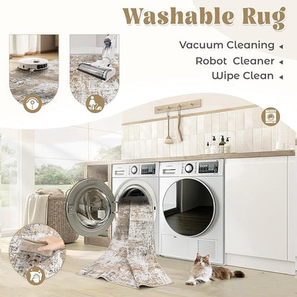 XLUEZ 6x9 Area Rugs for Living Room, Washable Modern Abstract Large Area Rug Neutral Soft Non Slip Kids Rug Stain Resistant Indoor Carpet for Bedroom Nursery Dining Room Playroom(Beige, 6'x9')