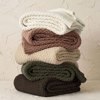 EVERGRACEHOME Chunky Chenille Knit Throw Blanket for Couch, Soft Luxurious Moss Stitch Blankets for Bed, Cozy Decorative Farmhouse Knitted Throws for Sofa, Cocoa Brown, 50" x 60"