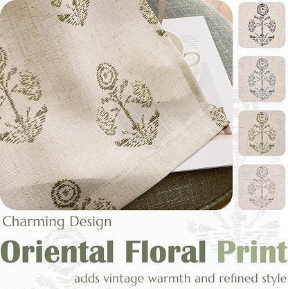 jinchan Linen Floral Curtains for Living Room 96 Inch Length Green Flower Cottage Core Farmhouse Curtains Rod Pocket Back Tab Boho Semi Sheer Window Drapes Bedroom Set 2 Panels Green on Beige