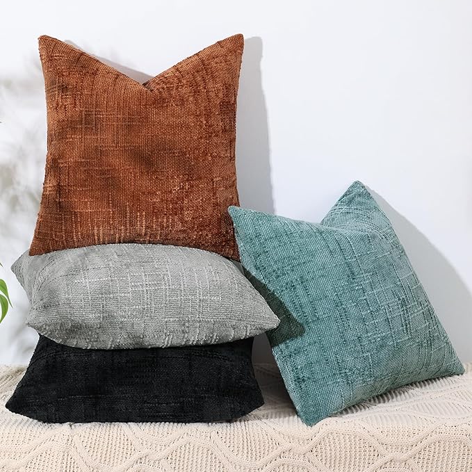 decorUhome Neutral Grey Chenille Euro Sham Throw Pillow Covers 26x26 Set of 2 Textured Soft Cozy Slubby Couch Pillow Covers Modern Farmhouse Boho Decorative Pillow Cases for Bed Sofa Living Room