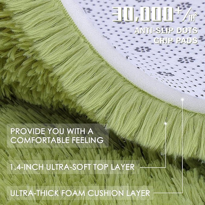 OLANLY 2x6 Machine Washable Runner Rugs for Hallway, Soft Fluffy Shaggy Bedside Rugs for Bedroom, Living Room, Indoor Floor Carpet for Kids Girls Boy, Nursery Rooms, Home Decor Aesthetic, Grass Green