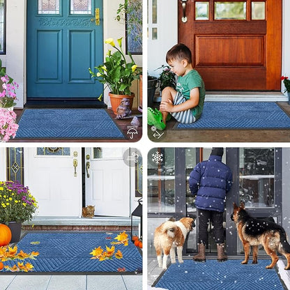 Smiry Front Door Mat Outside Entrance, Heavy Duty Sturdy Natural Rubber Doormat, Trap Dirt and Moisture, Easy Clean Low Profile Welcome Floor Mats for Indoor Outdoor Entry, 47x23 Inch, Blue