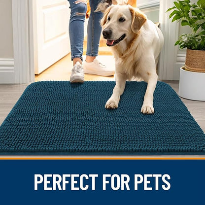 OLANLY Dog Door Mat for Muddy Paws 70x32, Absorbs Moisture and Dirt, Absorbent Non-Slip Washable Doormat, Quick Dry Chenille Mud Mat, Entry Indoor Entryway Carpet for Inside Floor, Atlantic Blue