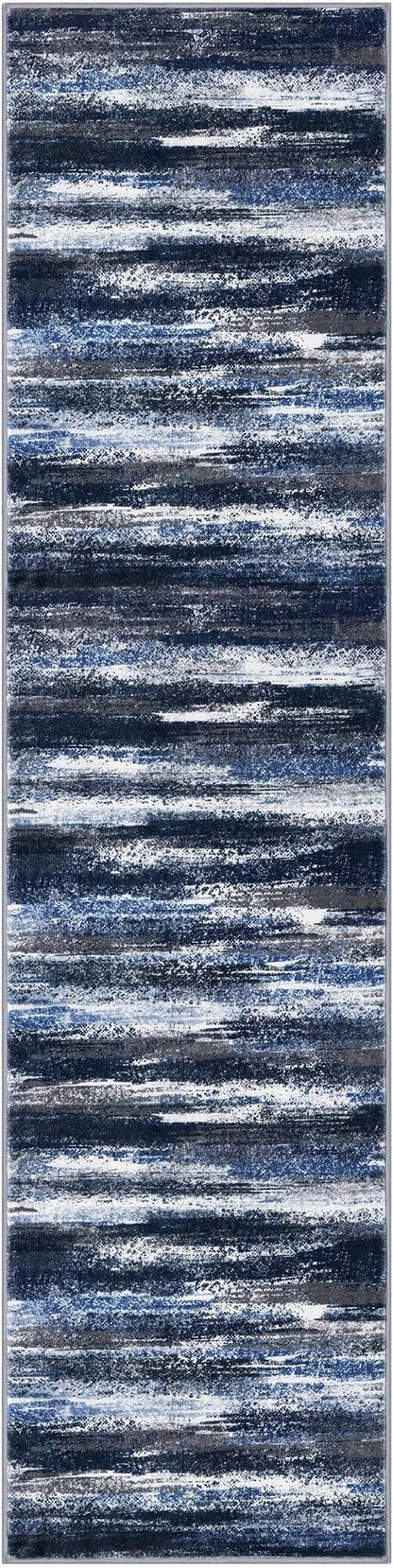 Lansny Modern Abstract Hallway Runner Rug, Navy Blue Washable Kitchen Runner Non-Slip Soft 2x8 Runner Rug Thin Print Faux Wool Carpet for Entryway Bedroom Laundry Room Indoor