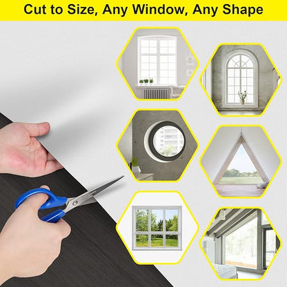 FADOTY Blackout Curtains for Bedroom, Portable 100% Black Out Window Cover Film, Cuttable Blackout Shades Fabric Sheet, No Drill Window Blinds, Sun Heat Light Blocker for Travel Media Dorm, 57'' W