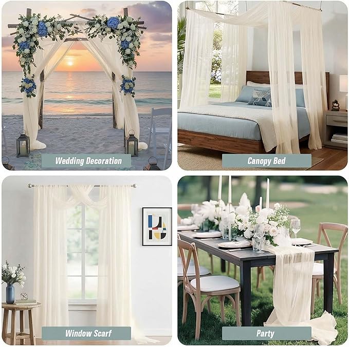 Ivory Sheer Curtains 216 Inches Long, Extra Long Light Filtering Scarf Curtains for Wedding Party Ceremony Canopy Decor, Window Voile Sheer Drapes, Dual Rod Pocket, 2x42Wx216L Inches