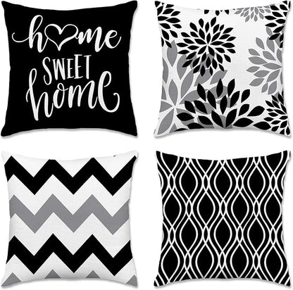 Hexagram Geometric Black Pillow Covers 18x18 Set of 4, Decorative Outdoor Boho Modern Throw Pillow Covers, Home Sweet Home Farmhouse Cushion Case for Couch Sofa Bedroom Indoor Decor(No Insert)