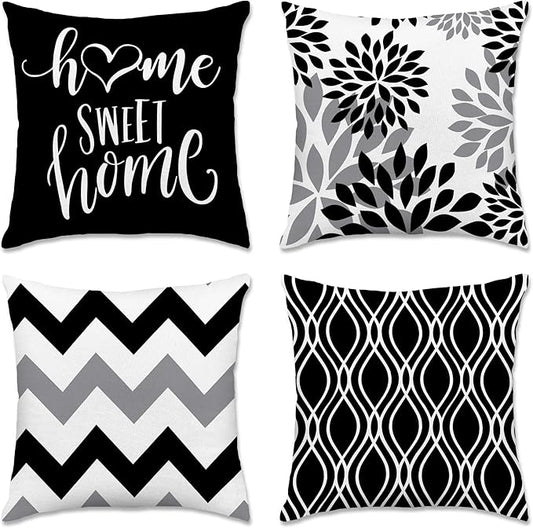 Hexagram Geometric Black Pillow Covers 18x18 Set of 4, Decorative Outdoor Boho Modern Throw Pillow Covers, Home Sweet Home Farmhouse Cushion Case for Couch Sofa Bedroom Indoor Decor(No Insert)