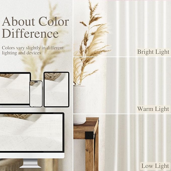 Neutral Linen Curtains 45 Inch Length for Living Room Bedroom Semi Sheer Light Filtering Sheer Curtain Modern Farmhouse Decor Privacy Drapes for Dinner Room Back Tab and Rod Pocket 52x45, 2 Panels
