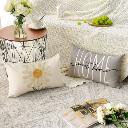 AVOIN colorlife Home Sweet Home Spring Summer Flowers Throw Pillow Covers, 12 x 20 Inch Grey Cushion Case for Sofa Couch Set of 4