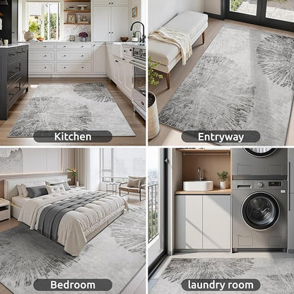 5x7 Area Rugs for Living Room-Machine Washable Rug Ultra Soft Non Slip Area Rug Modern Abstract Dahlia Indoor Carpet Rugs for Bedroom Dining Room Playroom Nursery Bedside Office, Grey