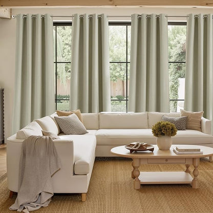 NICETOWN Short Faux Linen Beige Blackout Curtains 63 inches Long for Kitchen - Privacy Panels for Living Room Bedroom, Modern Farmhouse Style Easy Care Grommet Top, 2 Panels, W42 by L63