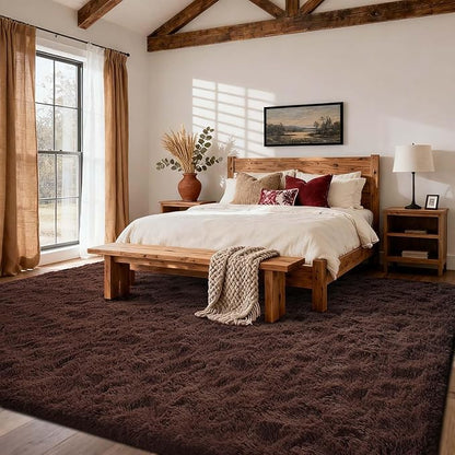 9x12 Ft Extra Large Shag Rugs for Living Room, Ultra Soft Fluffy Furry Area Rugs for Bedroom Indoor Floor, Aesthetic Carpet for Kids Home Decor (Brown)