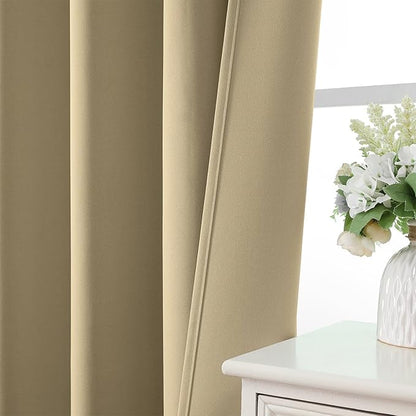 CUCRAF Beige Blackout Curtains 72 inch Length 2 Panels Set, Rod Pocket Room Darkening Drapes for Bedroom Living Room, Insulated Thermal Light Blocking Window Curtain (W52 x L72 Inch)