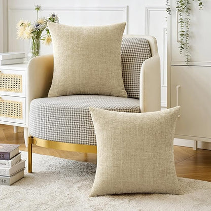 MIULEE Pack of 2 Beige Throw Pillow Covers 20x20 Inch Soft Chenille Pillow Covers for Sofa Living Room Spring Home Decor Couch Solid Dyed Cases