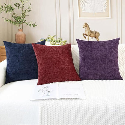 CaliTime Throw Pillow Covers Decorative 24 X 24 Inches Pack of 2 Cozy Chenille Cushion Cases for Couch Sofa Bed Living Room Home Navy Blue