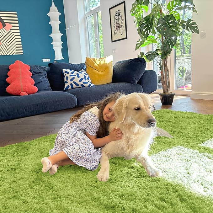OLANLY 2x4 Machine Washable Runner Rugs for Hallway, Soft Fluffy Shaggy Bedside Rugs for Bedroom, Living Room, Indoor Floor Carpet for Kids Girls Boy, Nursery Rooms, Home Decor Aesthetic, Grass Green