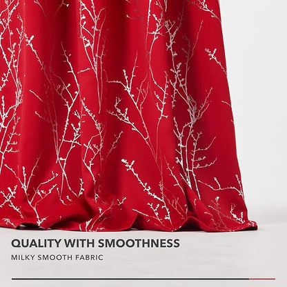 Deconovo Christmas Red Curtains, Blackout Drapes, Soundproof Curtain, Silver Print, 42 x 84 Inch Long, 2 Panels, Machine Washable Window Panel for Living Room Bedroom Festival Party Decoration Kitchen
