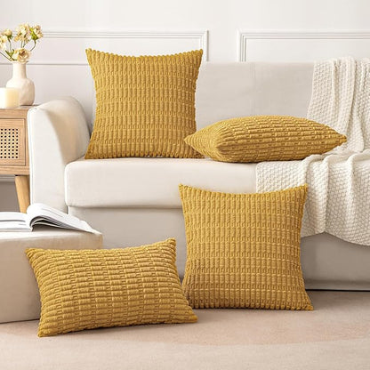 MIULEE Pack of 2 Corduroy Decorative Throw Pillow Covers 20x20 Inch Soft Boho Striped Pillow Covers Modern Farmhouse Home Decor for Summer Sofa Living Room Couch Bed Yellow