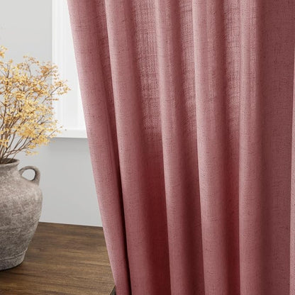 Extra Long Canyon Rose Linen Curtains 120 Inch for Living Room 2 Panels Set Rod Pocket Back Tab Linen Window Drapes Semi Sheer Light Filtering Privacy High Ceiling Drapes for Farmhouse 52x120