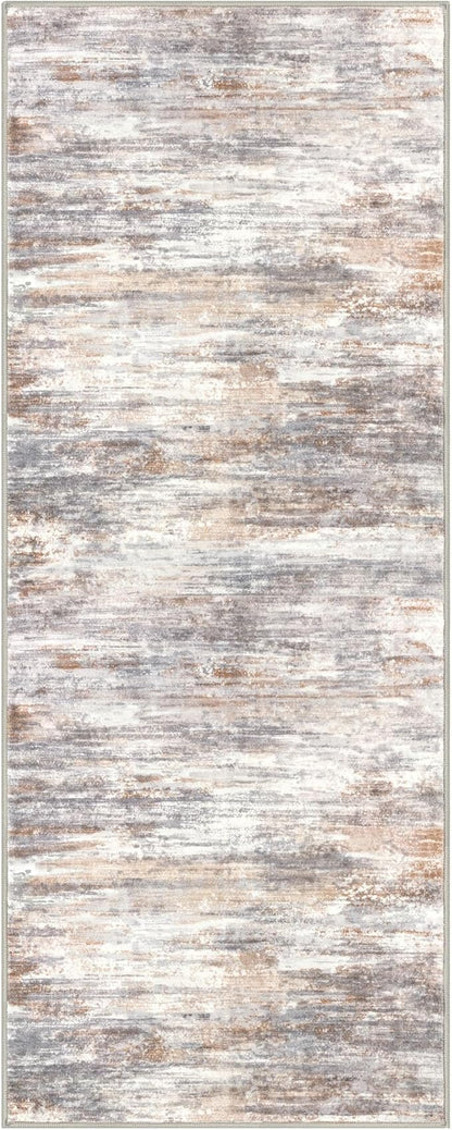 KOZYFLY Kitchen Runner Rug for Hallway Non-Slip Modern Abstract Runner Rug 2x5 Multi Grey/Orange, Washable Carpet Runner Laundry Room Mat with Soft Low Pile for Entryway Bathroom