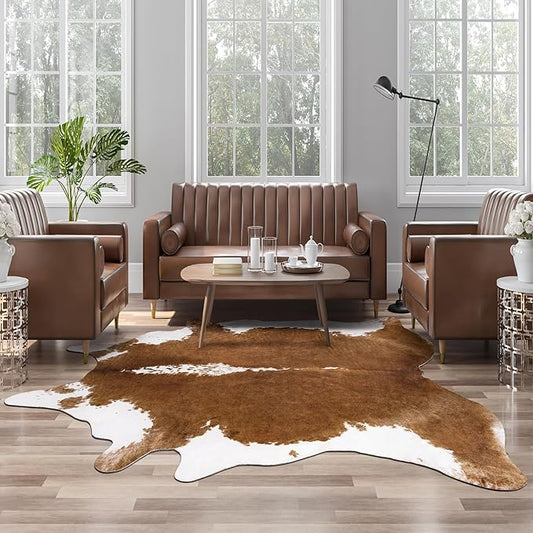 AROGAN Faux Cow Print Rug Large (4ft x 3ft) - Cow Print Area Rug with No-Slip Backing, Large Animal Skin Rugs for Living Room, Offfice, Room Decor, Brown
