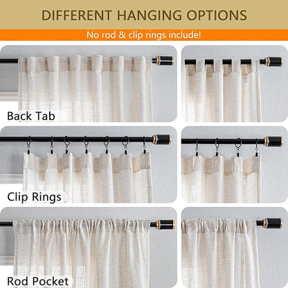 MYSKY HOME Linen Sliding Glass Door Curtains for Living Room 84 Inches Long, Natural Light Filtering Semi Sheer Curtains & Drapes 1 Panel Farmhouse Country Boho Style Back Tab Draperies, 100" Wide