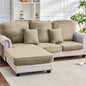 Couch Cover 6-Piece Elastic Velvet Couch Cushion Covers & Chaise Slipcovers for L-Shaped Sofas - Sofa Seat Covers Washable, Soft Cover for Couches (5 Seater + Chaise, Leather Brown)