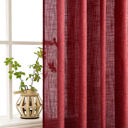 MIULEE Burgundy Red Kitchen Curtains 24 Inch Length 2 Panels, Soft Thick Linen Textured Semi Sheer Light Filtering Short Cafe Tier Curtains for Small Half Window Back Tab Rod Pocket Christmas Decor