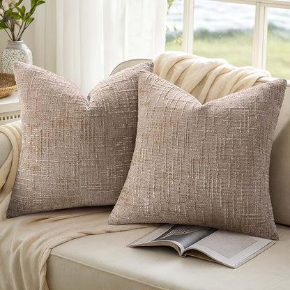 decorUhome Oatmeal Chenille Throw Pillow Covers 20x20 Set of 2 Textured Soft Cozy Slubby Couch Pillow Covers Modern Farmhouse Boho Decorative Pillow Cases for Bed Sofa Living Room