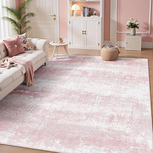LEPEII 5x7 Area Rugs, Abstract Rugs for Living Room, Indoor Non-Slip Washable Rug for Bedroom, Dining Room, Low Pile Home Decor Neutral Area Rug-Pink/Multi