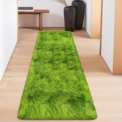 Tie-Dyed Runner Rug for Bedroom Green 2x6ft Fluffy Area Rug Bedside Runner Rug for Kids Room Boys Teens Nursery Baby Living Room Dorm Home Decor Carpets