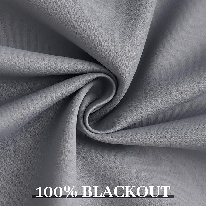 Yakamok Grey Room Darkening 100% Blackout Curtains Grommet Window Treatments with 2 Thick Layers-Gray Thermal Insulated Drapes Set of 2 Panels for Bedroom Living Room 38 Inches by 63 Inches Length