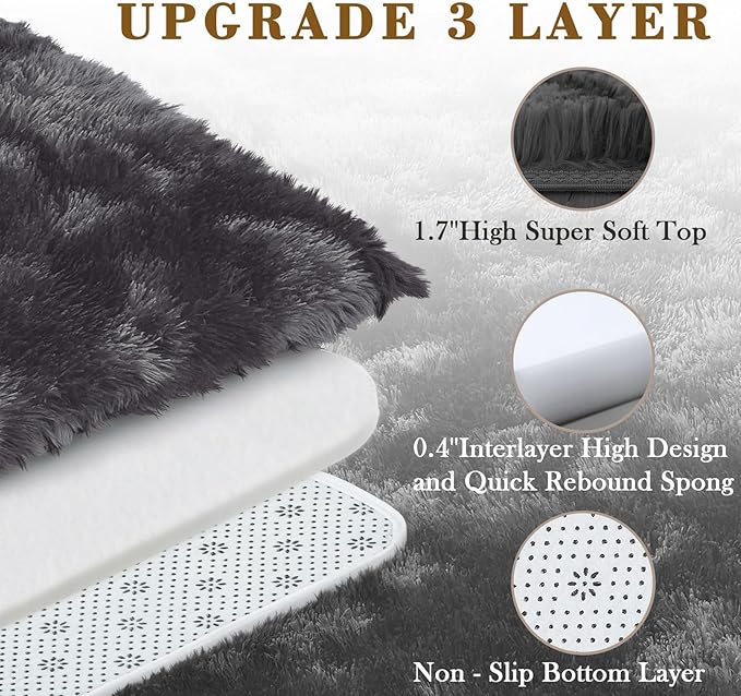 Rugs for Living Room 6x9, Alfombras para Salas Shag Large Plush Soft Area Rug, Shaggy Carpets for Bedroom, Kids Boys Girls Home Decor Aesthetic(Dark Grey Tie-Dyed, 6 x 9 Feet)