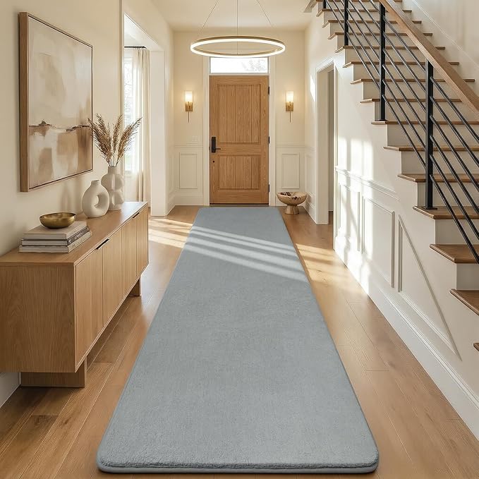 Amearea Modern Soft Hallway Runner Rug, 3x10 Feet Washable Long Runner Rugs for Hallway, Grey Fluffy Bedroom Bedside Rugs, Non Slip Memory Foam Rug Carpet for Entrance Kitchen Living Room Home Decor