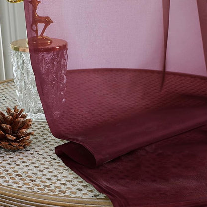 OWENIE Sheer Curtains 2 Panels Set for Bedroom Living Room, Soft Solid Rod Pocket Light Filtering Window Treatment, 2Pcs Each 59" W x 90" L, Burgundy Wine