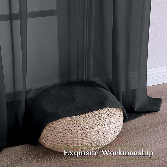 Lecloud Black Sheer Curtains 108 Inches Long 2 Panels Set, Extra Wide Airy Voile Sheer Curtains for Living Room, Light Filtering Window Curtain Drapes with Dual Rod Pocket, 59" W x 108" L