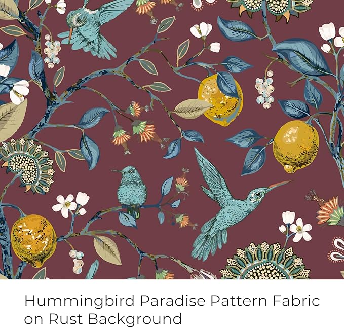 Topfinel Rust Boho Floral Curtains 72 Inches Long French Country Grommet Botanical Hummingbird Woodland Patterned Lemon Drapes for Bedroom Dining Living Room