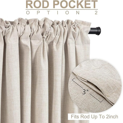 100% Blackout Shield Linen Blackout Curtains for Bedroom 72 Inches Long, Back Tab/Rod Pocket Living Room Drapes, Thermal Insulated Blackout Curtains 2 Panels Set, 50" W x 72" L,Cream