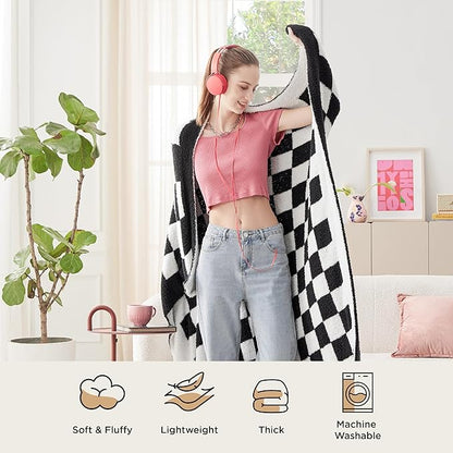 Bedsure GentleSoft Cozy Soft Throw Blanket, Black Checkered Fluffy Blankets, Lightweight Warm Knit All Season Throw Blankets for Couch Bed Sofa, Travel, Birthday Gifts for Women, Men, 50x60 Inches