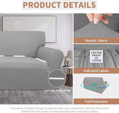 Easy-Going 100% Waterproof Oversized Loveseat Couch Cover, Dual Waterproof Sofa Cover, Stretch Jacquard Sofa Slipcover, Leakproof Furniture Protector for Kids, Pets, Dog and Cat, Light Gray