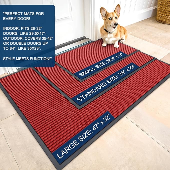 OLANLY Front Door Mat Indoor Outdoor Entrance, Waterproof Heavy Duty Doormat, Fade Resistant, Low Profile, Easy Clean Patio Porch Welcome Floor Mats for Entry, 59x23, Red