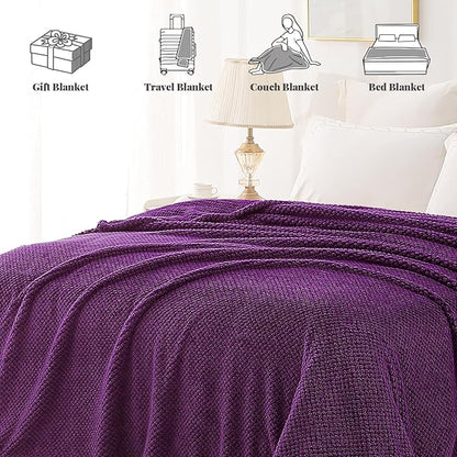 Whale Flotilla Twin Size Fuzzy Fleece Blanket for Bed, 60x80 Inch Fluffy Warm Soft Jacquard Blankets for All Season, Lightweight and Cozy, Purple